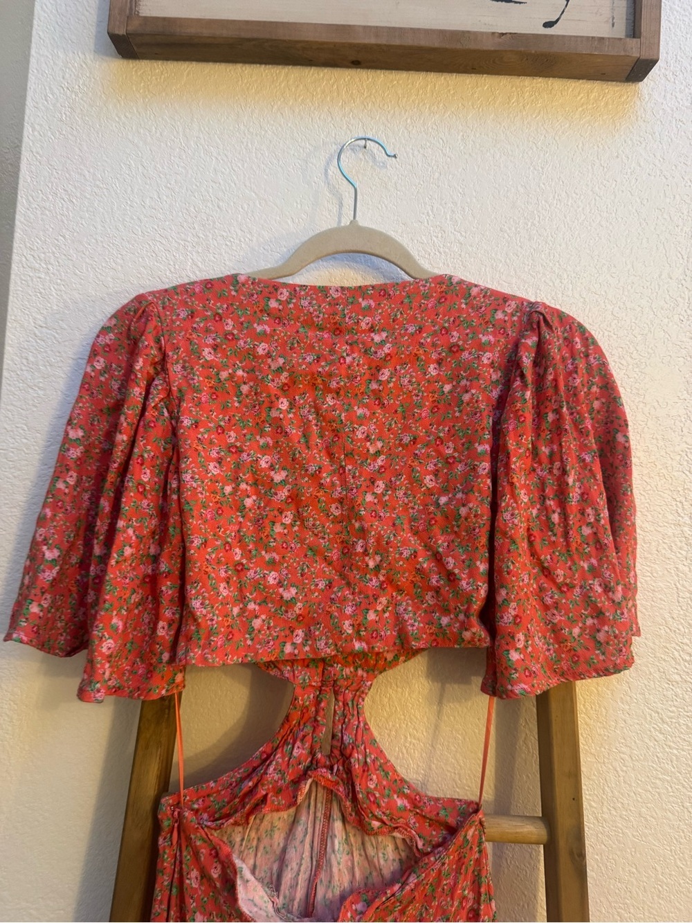 AFRM Savvy Coral Floral Cutout Maxi Dress with Slit Down the Middle - Picture 9 of 14